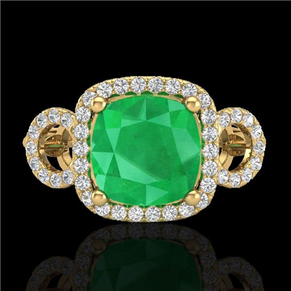 3.15 ctw Emerald & Micro VS/SI Diamond Certified Ring 18k Yellow Gold - REF-55N2F