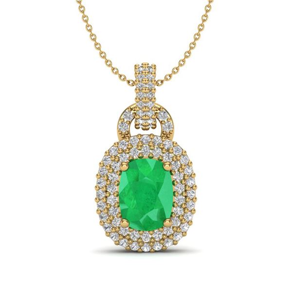 2.50 ctw Emerald & Micro Pave VS/SI Diamond Necklace 14k Yellow Gold - REF-52X8A