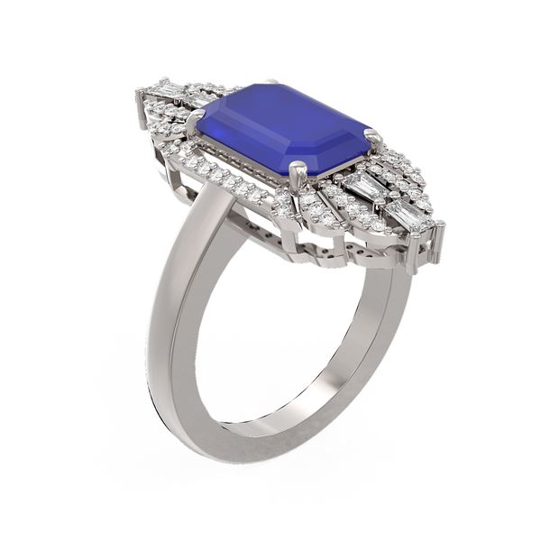 6.52 ctw Sapphire & Diamond Ring 18K White Gold - REF-178F2M