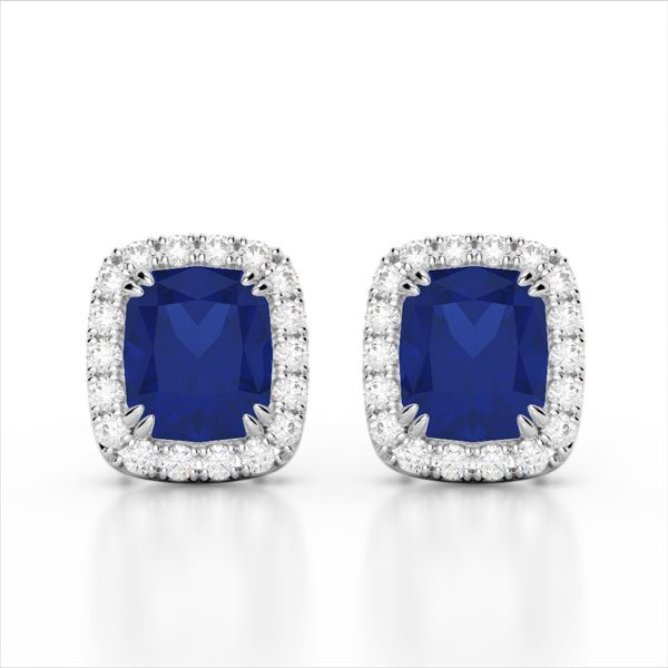 2.50 ctw Sapphire & Micro Pave VS/SI Diamond Earrings 10k White Gold - REF-38G2W