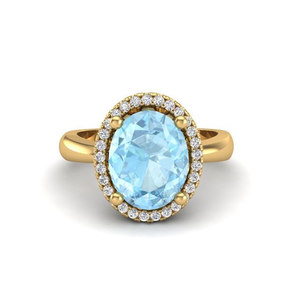 2.50 ctw Aquamarine & Micro Pave VS/SI Diamond Ring 18k Yellow Gold - REF-46K8Y