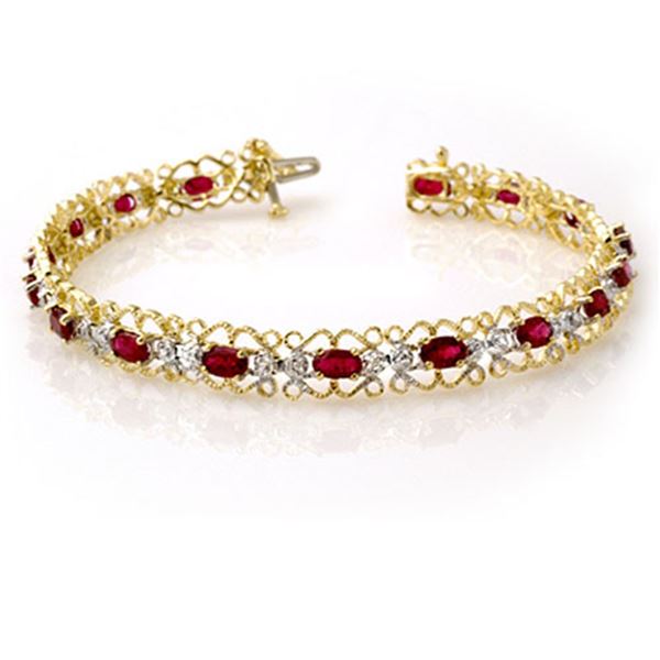 4.22 ctw Ruby & Diamond Bracelet 10k Yellow Gold - REF-53X5A