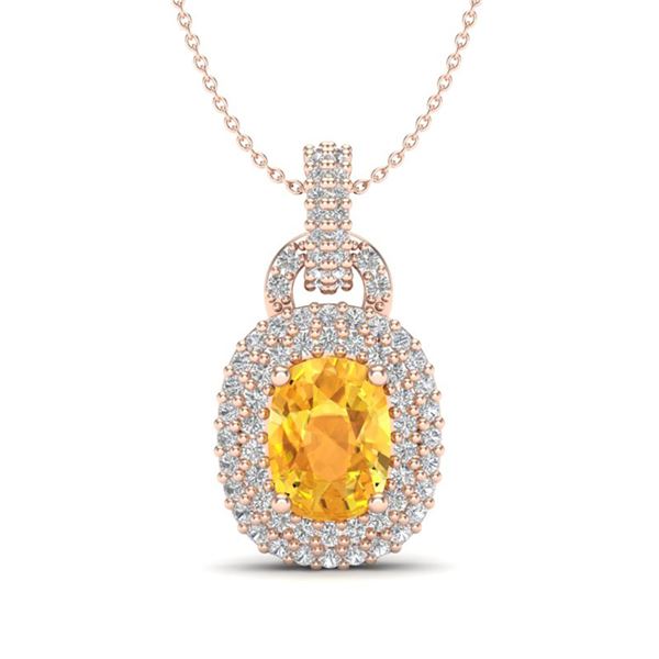 2.50 ctw Citrine & Micro VS/SI Diamond Necklace Halo 14k Rose Gold - REF-52R8K