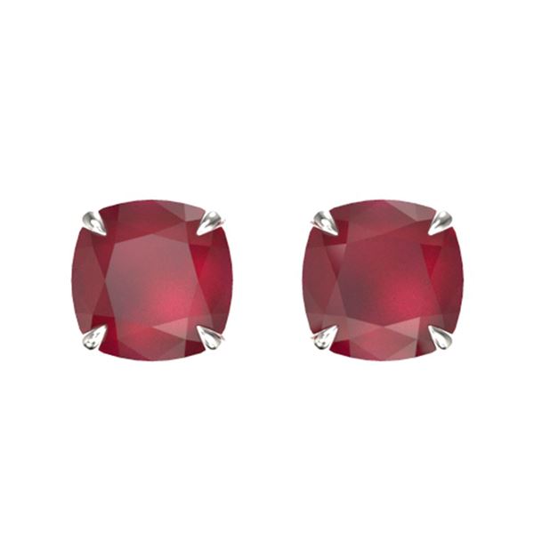 4 ctw Cushion Cut Ruby Designer Stud Earrings 18k White Gold - REF-40G9W