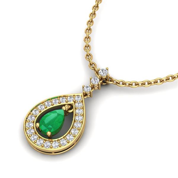 1.15 ctw Emerald & Micro Pave VS/SI Diamond Necklace 14k Yellow Gold - REF-49M3G