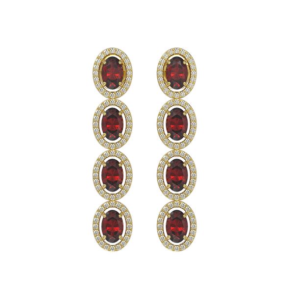 6.2 ctw Garnet & Diamond Micro Pave Halo Earrings 10k Yellow Gold - REF-143W6H