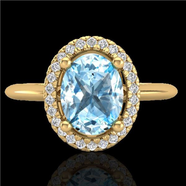 2 ctw Sky Blue Topaz & Micro VS/SI Diamond Ring Halo 18k Yellow Gold - REF-37M8G