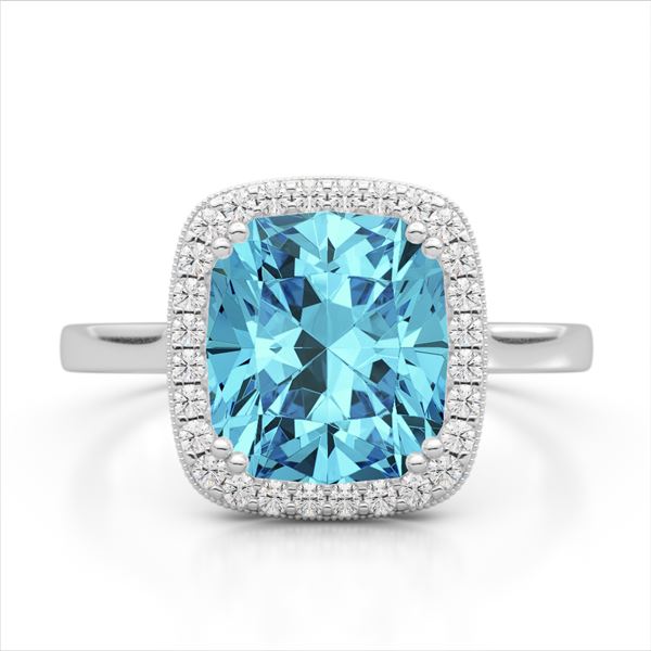 3.50 ctw Sky Blue Topaz & Micro VS/SI Diamond Halo Ring 18k White Gold - REF-37R9K