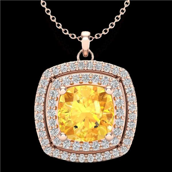 1.77 ctw Citrine & Micro Pave VS/SI Diamond Necklace 14k Rose Gold - REF-38W9H