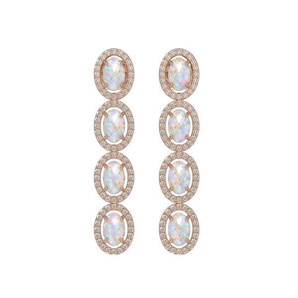 4.05 ctw Opal & Diamond Micro Pave Halo Earrings 10k Rose Gold - REF-143G6W