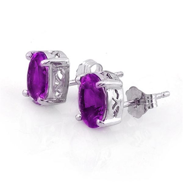 1.50 ctw Amethyst Earrings 14k White Gold - REF-10W3H