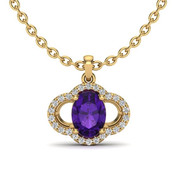 2 ctw Amethyst & Micro Pave VS/SI Diamond Necklace 10k Yellow Gold - REF-22Y2X