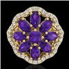 Image 2 : 3 ctw Amethyst & VS/SI Diamond Cluster Designer Ring 10k Yellow Gold - REF-49M3G