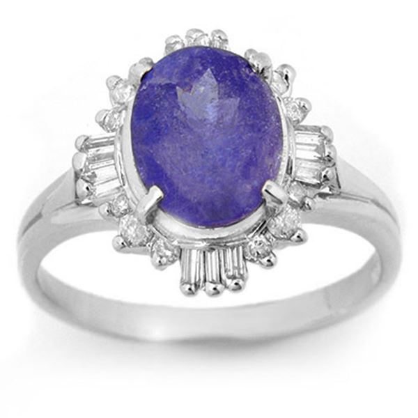 3.03 ctw Tanzanite & Diamond Ring 18k White Gold - REF-81G8W