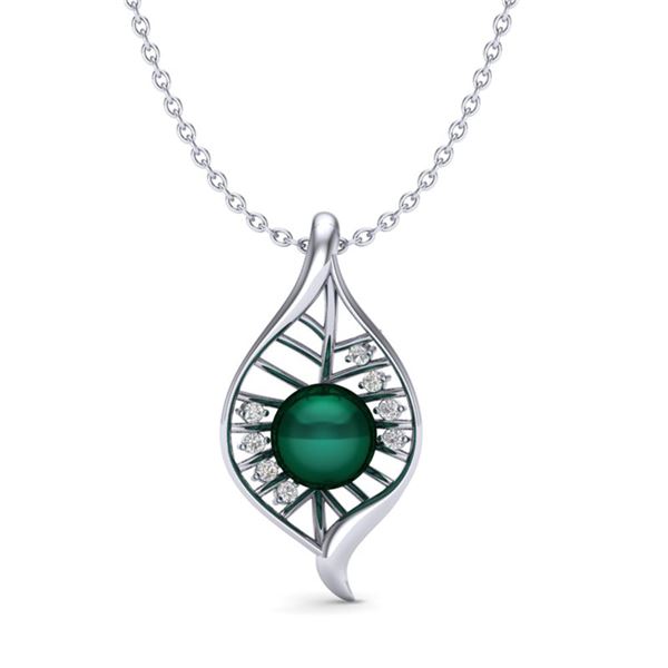 0.31 ctw VS/SI Diamond With Peacock Pearl Necklace 14k White Gold - REF-39K2Y