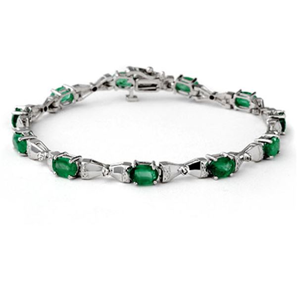 6.11 ctw Emerald & Diamond Bracelet 14k White Gold - REF-114F5M