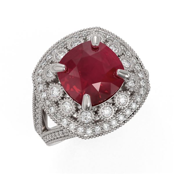 6.47 ctw Certified Ruby & Diamond Victorian Ring 14K White Gold - REF-158H2R