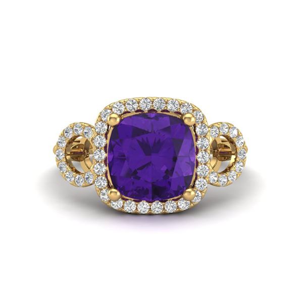 3.75 ctw Amethyst & Micro VS/SI Diamond Certified Ring 18k Yellow Gold - REF-51R2K