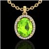 Image 2 : 2.50 ctw Peridot & Micro Pave VS/SI Diamond Necklace 18k Yellow Gold - REF-39F8M