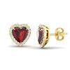 Image 2 : 2.22 ctw Garnet & Micro Pave Diamond Earrings Heart 14k Yellow Gold - REF-38M2G