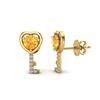 Image 2 : 0.60 ctw Citrine & Diamond Micro Pave Key of Heart Earrings 14k Yellow Gold - REF-15N5F