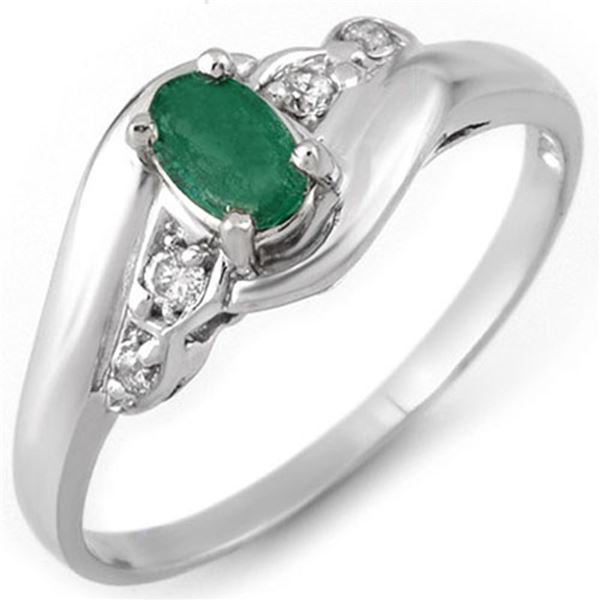 0.42 ctw Emerald & Diamond Ring 18k White Gold - REF-22N6F