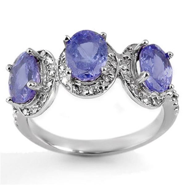 3.08 ctw Tanzanite & Diamond Ring 10k White Gold - REF-30X2A