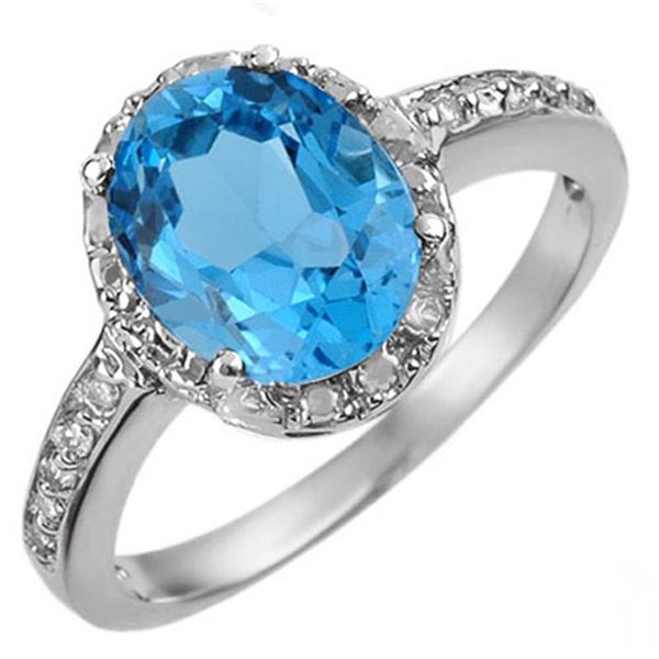 2.65 ctw Blue Topaz & Diamond Ring 10k White Gold - REF-15R8K