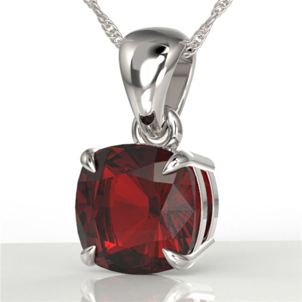1.50 Cushion Cut ctw Garnet Designer Solitaire Necklace 18k White Gold - REF-18K2Y