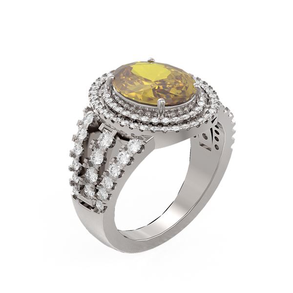 4.89 ctw Canary Citrine & Diamond Ring 18K White Gold - REF-172K4Y