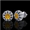 Image 2 : 2.01 ctw Intense Fancy Yellow Diamond Art Deco Earrings 18k White Gold - REF-210X9A