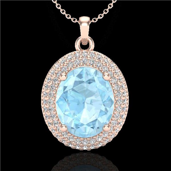 4 ctw Aquamarine & Micro Pave VS/SI Diamond Necklace 14k Rose Gold - REF-121K3Y