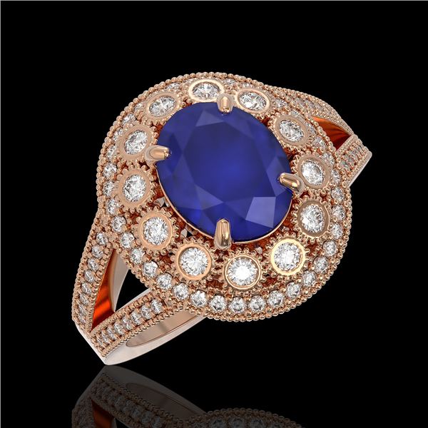 4.55 ctw Certified Sapphire & Diamond Victorian Ring 14K Rose Gold - REF-143H6R