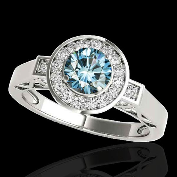 1.75 ctw SI Certified Fancy Blue Diamond Halo Ring 10k White Gold - REF-167N8F