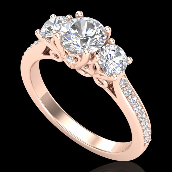 1.67 ctw VS/SI Diamond Solitaire Art Deco 3 Stone Ring 18k Rose Gold - REF-281W8H