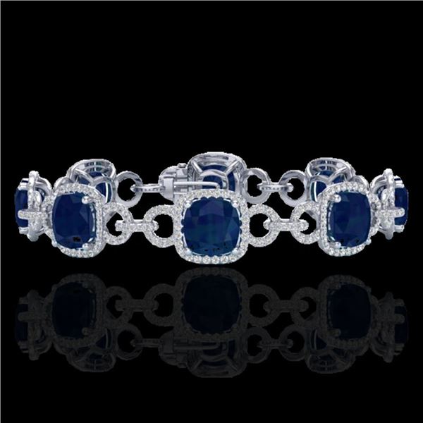 25 ctw Sapphire & Micro VS/SI Diamond Bracelet 14k White Gold - REF-418K2Y