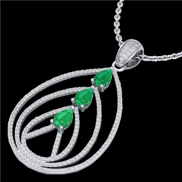 2 ctw Emerald & Micro Pave VS/SI Diamond Necklace 18k White Gold - REF-163M6G