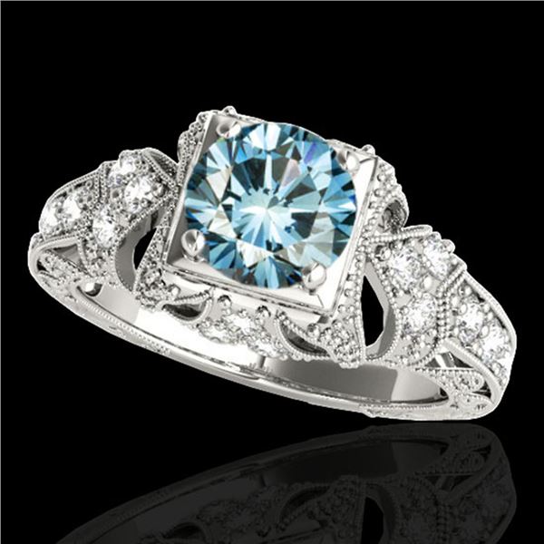 1.25 ctw SI Certified Blue Diamond Solitaire Antique Ring 10k White Gold - REF-129N5F