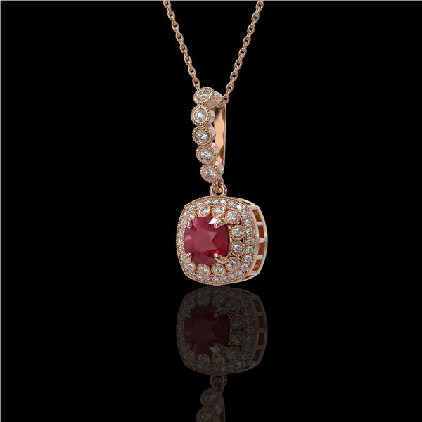 2.55 ctw Certified Ruby & Diamond Victorian Necklace 14K Rose Gold - REF-100X2A