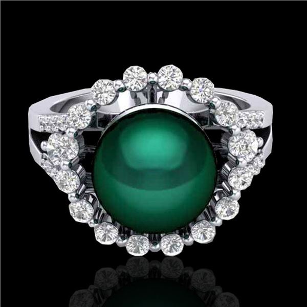 0.83 CT Micro Pave VS/SI Diamond & Peacock Pearl Ring 18k White Gold - REF-85K5Y