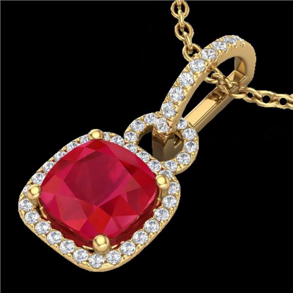 3 ctw Ruby & Micro VS/SI Diamond Certified Necklace 18k Yellow Gold - REF-76Y4X