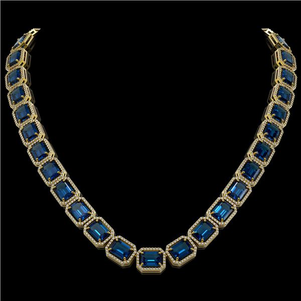 79.66 ctw London Topaz & Diamond Micro Pave Halo Necklace 10k Yellow Gold - REF-740W2H