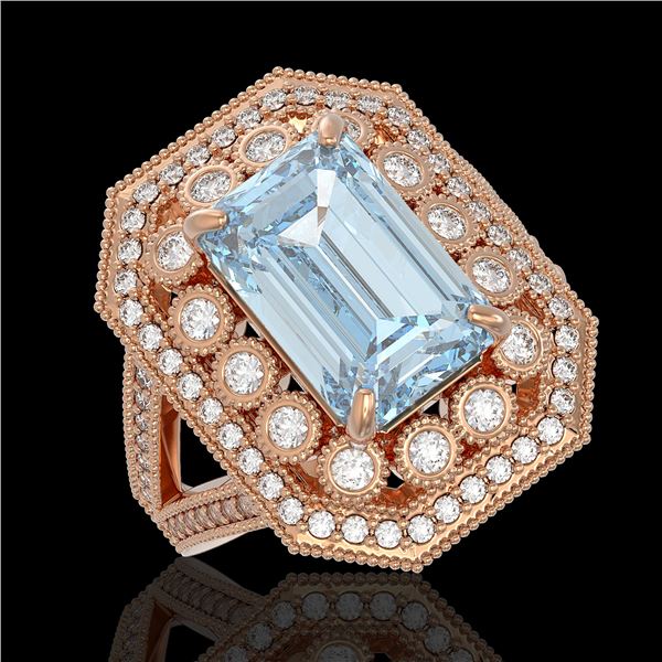 5.69 ctw Certified Aquamarine & Diamond Victorian Ring 14K Rose Gold - REF-170F9M