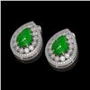 Image 2 : 7.74 ctw Jade & Diamond Victorian Earrings 14K White Gold - REF-218A2N