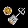 Image 3 : 2.04 ctw Intense Fancy Yellow Diamond Art Deco Earrings 18k White Gold - REF-290G9W