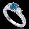 Image 1 : 1.41 ctw Intense Blue Diamond Art Deco 3 Stone Ring 18k White Gold - REF-180X2A