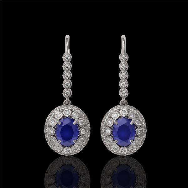 9.25 ctw Certified Sapphire & Diamond Victorian Earrings 14K White Gold - REF-243N5F