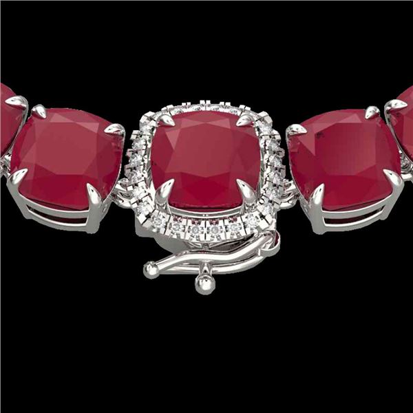 116 ctw Ruby & Diamond Micro Eternity Necklace 14k White Gold - REF-581X8A
