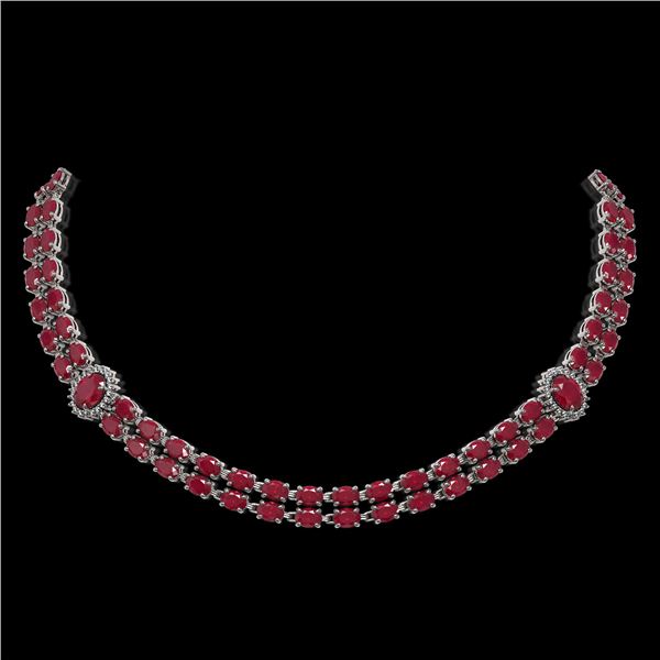 43.13 ctw Ruby & Diamond Necklace 14K White Gold - REF-527H3R