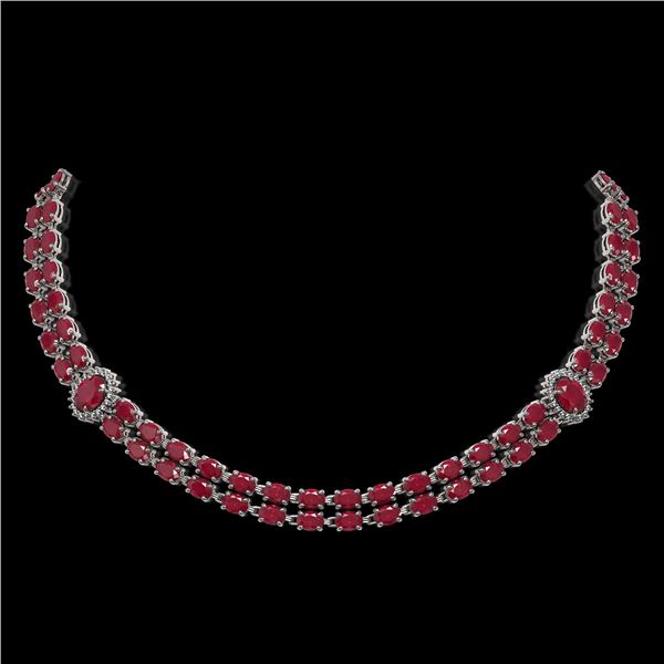 43.13 ctw Ruby & Diamond Necklace 14K White Gold - REF-527H3R